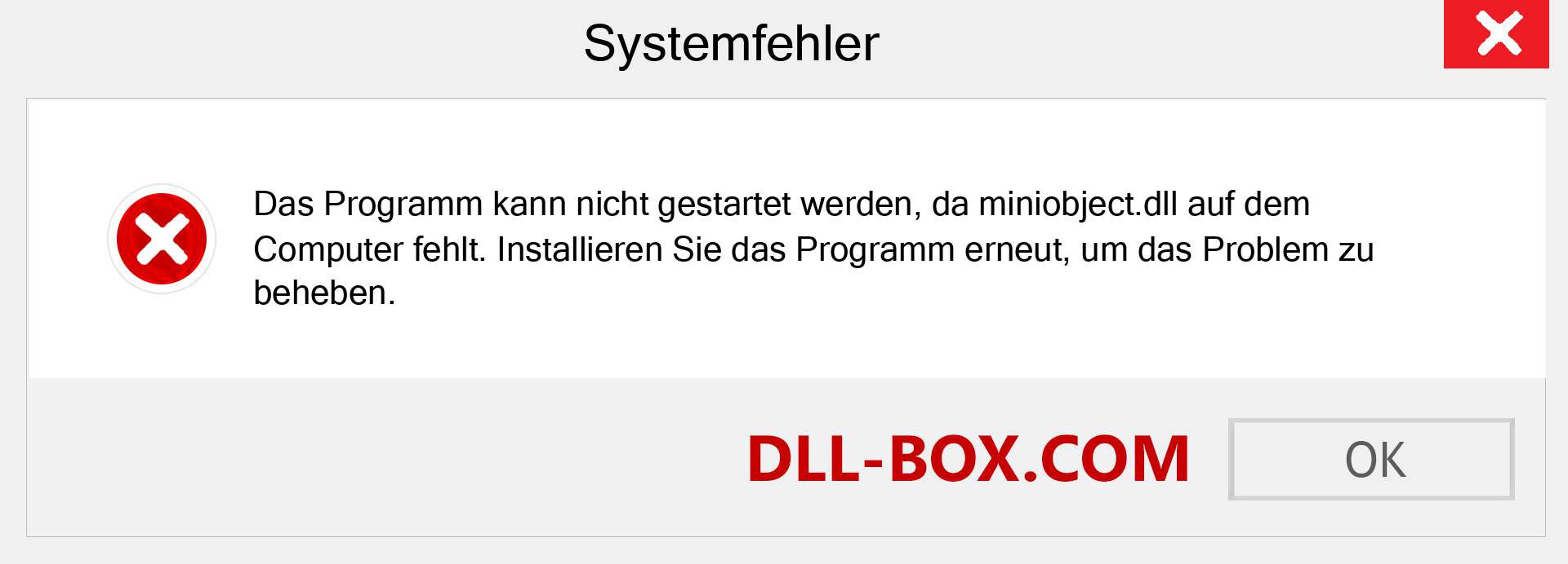 miniobject.dll-Datei fehlt?. Download für Windows 7, 8, 10 - Fix miniobject dll Missing Error unter Windows, Fotos, Bildern