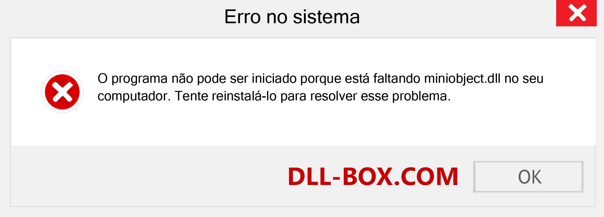 Arquivo miniobject.dll ausente ?. Download para Windows 7, 8, 10 - Correção de erro ausente miniobject dll no Windows, fotos, imagens